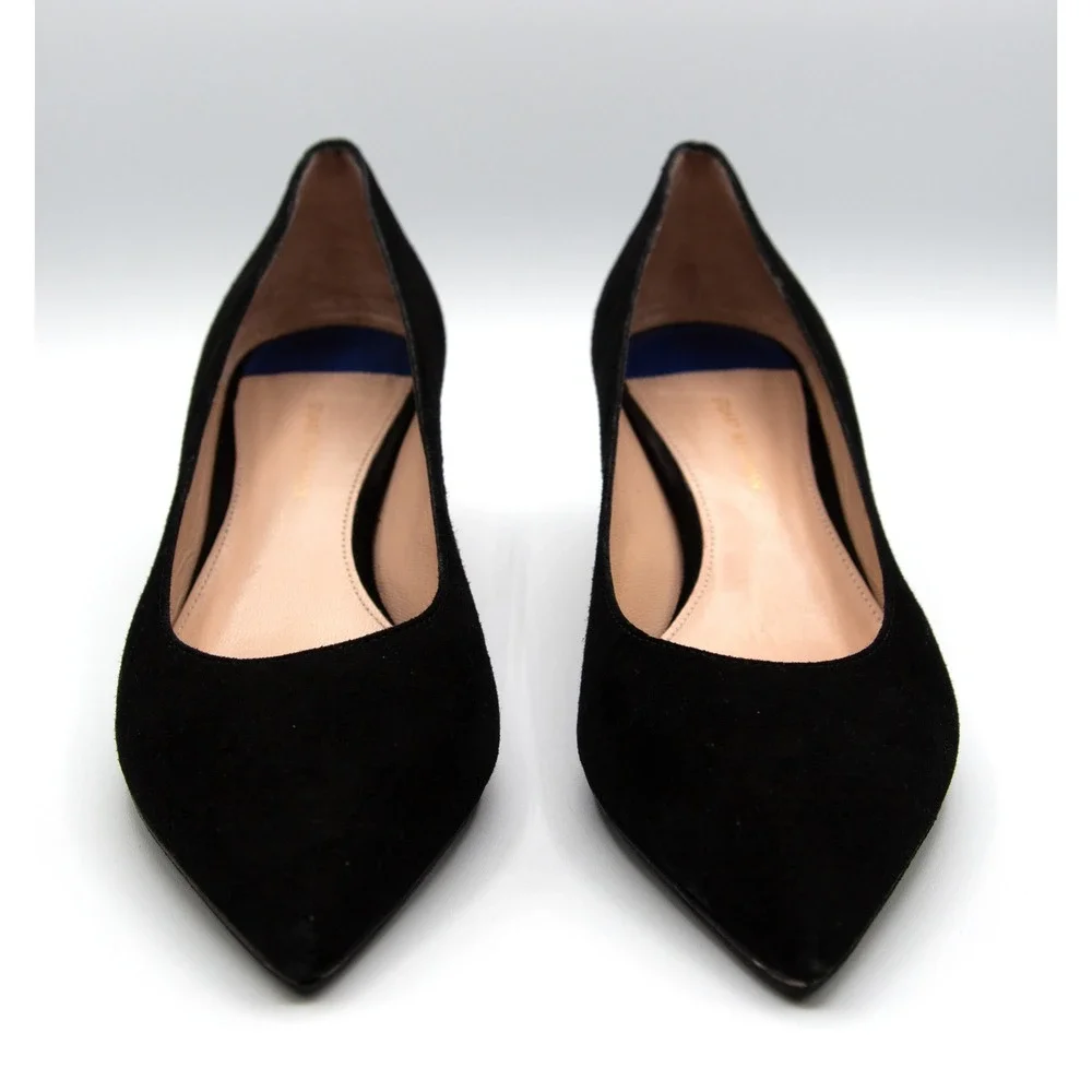 Stuart Weitzman Leigh 45 Black Suede Pointed‎ Toe Kitten Heel Pumps 6M